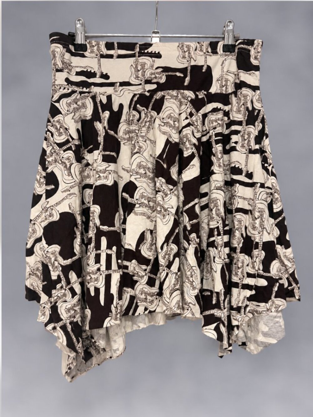 Ben Sherman Guitar Print Handkerchief Hem Skirt Brown White XS - Picture 4 of 6